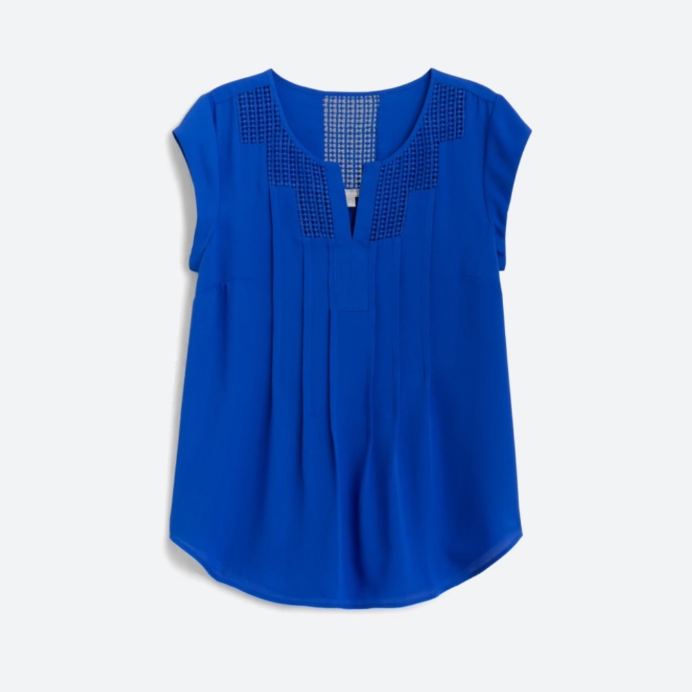 Danielle Rainn Estefany Lace Detail Split-neck Blouse in cobalt blue. Stitch Fix
